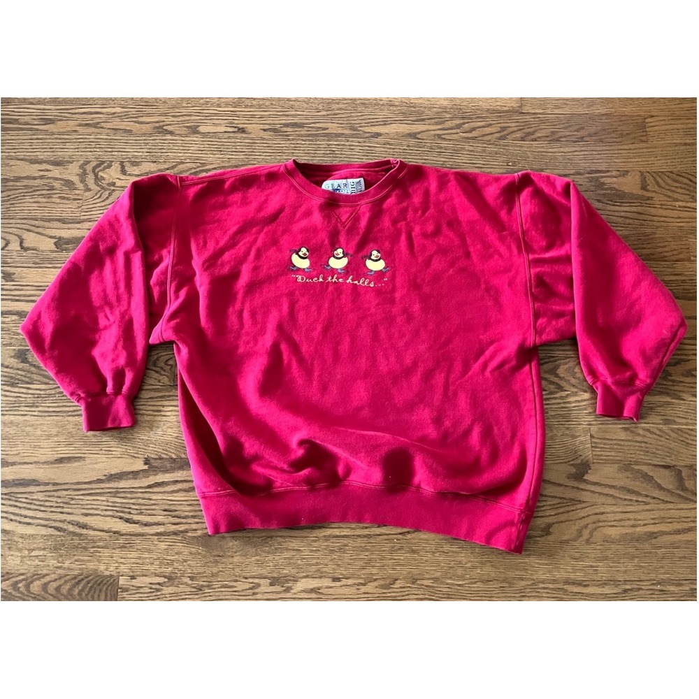 Vintage Gear For Sports Duck The Halls Red Christmas Sweatshirt Large Big Cotton